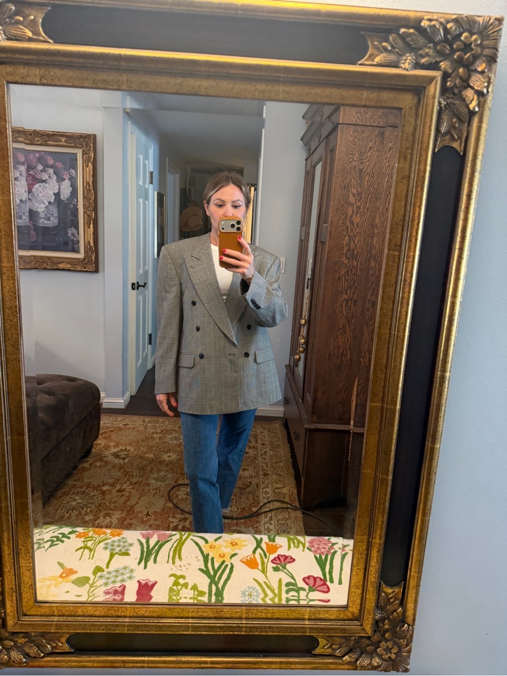 Vintage Gray 100% Wool Double-Breasted Blazer